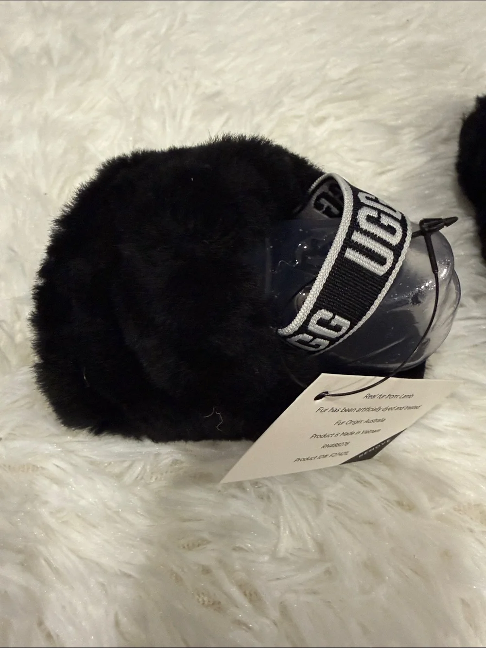 UGG Black Faux Fur Slide Slippers for Women